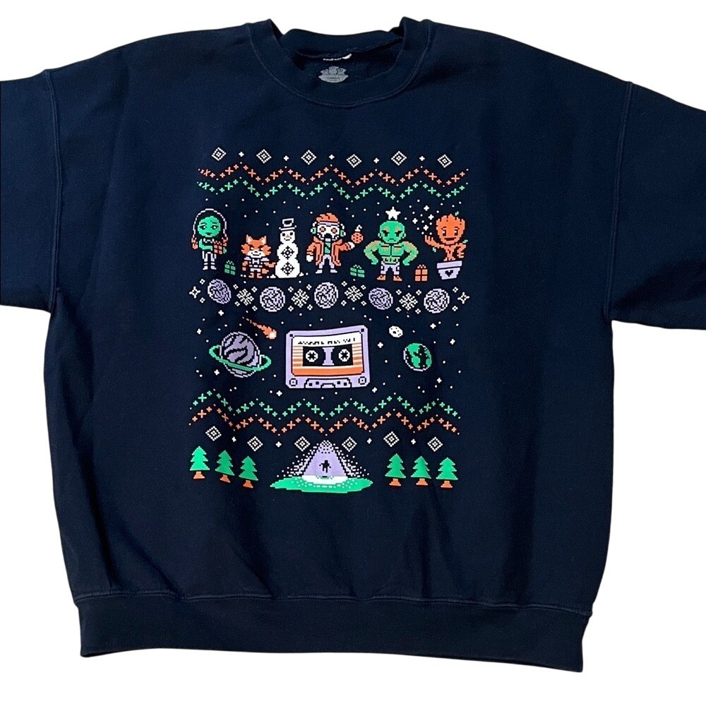 TeeFury Guardians Ugly Christmas Sweatshirt Mens XL Navy‎ Blue 8bit pixel design